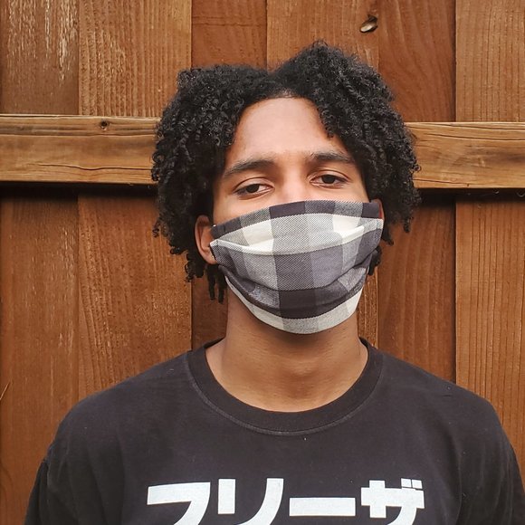 Plaid Blk/WhtHandmade Cotton Face Mask,Reuse/Wash - Picture 2 of 4